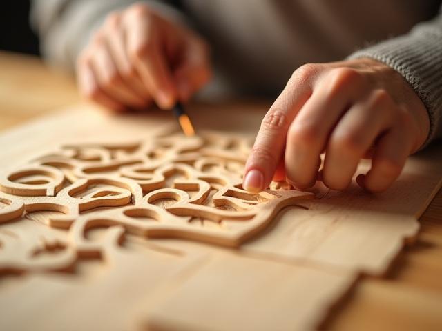 Detailed Kumiko intricate wood joinery being assembled