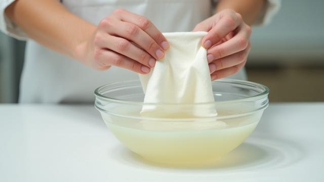 Fabric being prepared for natural dyeing, showing mordanting process