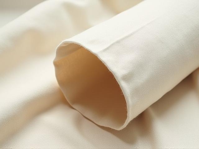 織り目が見えるように広げられた、オーガニックコットンやリネンの天然繊維生地のロール