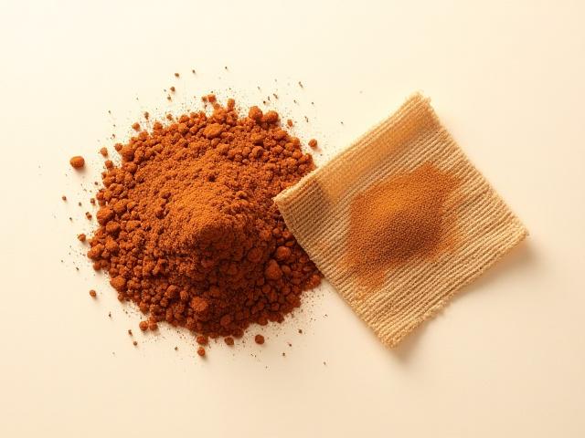 豊かな茶色のカッチエキスと、カッチで染められた麻のスワッチ