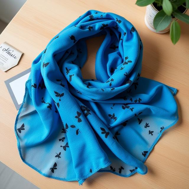 Customer's finished Blue Morpho Dye Kit - a beautifully dyed silk scarf